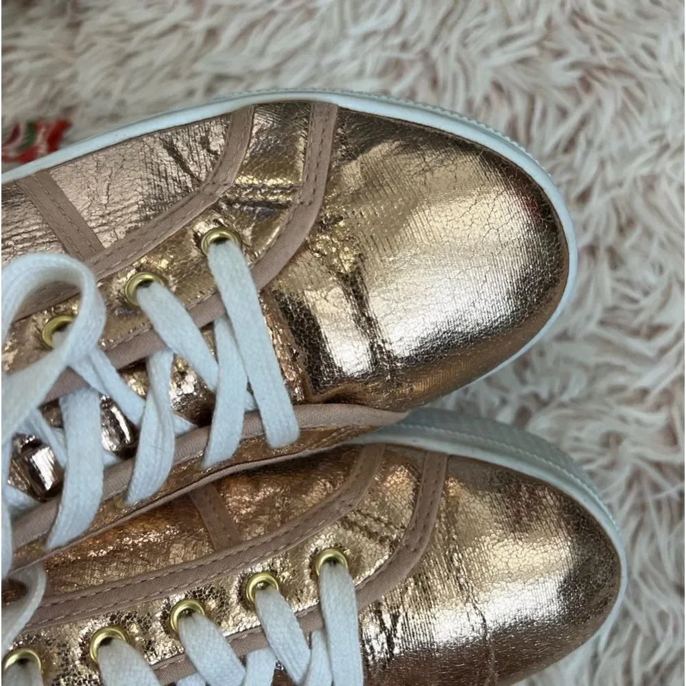 Qupid‎ Maniac-17 Rose Gold Metallic Distressed Flatform Creeper Sneakers Sz 8